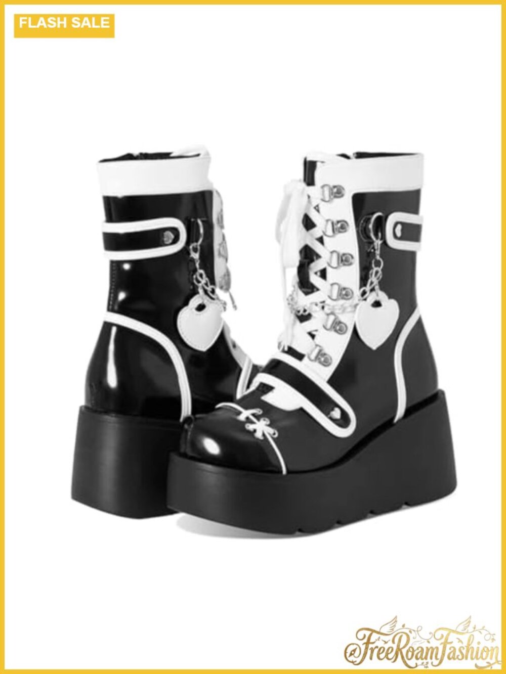 Goth Platform Buckle Boots Faux Leather Lace Up Combat Boots